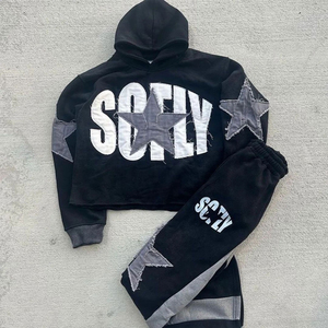 Distressed <b>Embroidery</b> Applique Tracksuit for Men Sweat Suit Hoodie and Pant <b>Set</b> Jogging Tracksuit High Quality Tracksuit <b>Sets</b> - Product Image 3