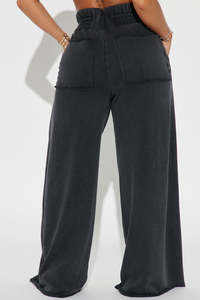 Pantalon de survêtement large taille haute avec cordon de serrage pour femme, coupe ample en molleton, décontracté - Product Image 6