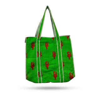 Handmade Quilted Cotton Kantha <b>Stitch</b> Bags Zipper Closure Bohemian Style Artisan Detailing for Shopping Travel Gifting Crafts - Product Image 1