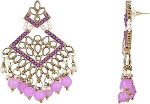 Parure Collier et Boucles d'Oreilles en Alliage Plaqué Or Antique avec Zircon Violet et Perles – Bijoux de Mariage Vintage pour Femme - Product Image 2