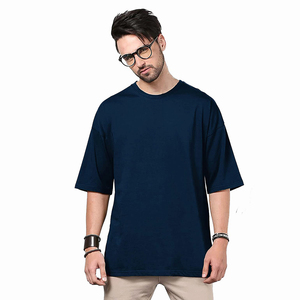 Camiseta de Cuello Redondo Extra Grande para Hombre, Color Azul Marino Sólido, Algodón Jersey, Estilo Casual, Diseño Liso, Corte Regular - Product Image 1