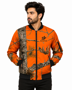 Chaqueta Bomber Varsity de Camuflaje Personalizada con Patrón Real de Árbol Naranja y Selva, Fabricante Mayorista - Product Image 1
