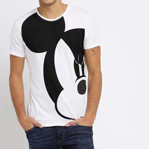 Camiseta Blanca de Manga Corta para Hombre con Estampado del Personaje de Mickey Mouse, Corte Regular, Cuello Redondo, Informal, de Algodón - Product Image 4