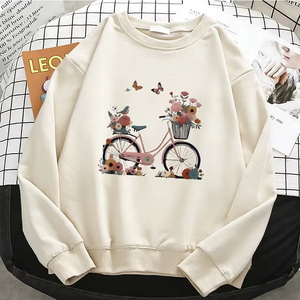 Sudaderas con capucha para mujer, sudadera de lana cálida con estampado de mariposas florales retro y bicicleta, jersey suave con cuello redondo, nueva calidad profesional - Product Image 4