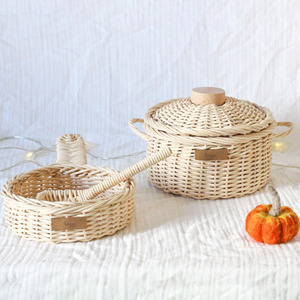 Superior quality <b>kitchen</b> <b>toys</b> for girls hand woven rattan plate <b>toy</b> <b>set</b> miniature serving plates - Product Image 3