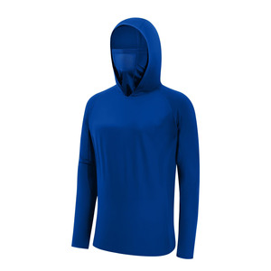 Camiseta Deportiva de Manga Larga con Capucha para Hombre, Color Azul, Ajustada, Absorbente de Humedad, para Todas las Temporadas, Color Sólido - Product Image 5