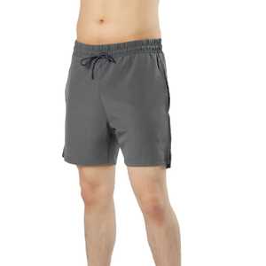 Shorts de Baño para Hombre, Color Gris Sólido, Secado Rápido, Cintura Media con Cordón, Estilo Casual, Tejido de Poliéster - Product Image 1
