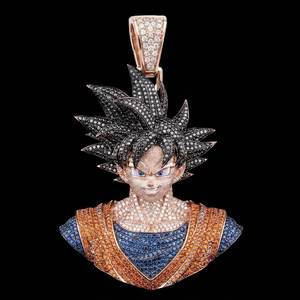 Colgante único de Goku con diseño hip hop y moissanita, de dibujos animados, unisex, en plata de ley 925, joyería fina, colgantes y dijes. - Product Image 1