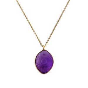 Collier pendentif en améthyste naturelle sculptée en forme de marquise, plaqué or, fait à la main, avec un œil maléfique sculpté, collier en pierres précieuses pour femmes - Product Image 1