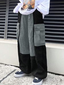 Men's Corduroy <b>Pants</b> Elastic Waist Side Pockets Casual Wear <b>Black</b> Gray Striped Design - Product Image 2