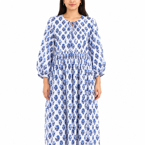 Beautiful Floral Cotton Hand <b>Drawn</b> Printed Summer Dress for Women's Casual Wear 3/4 Sleeves Quick Dry - Product Image 1