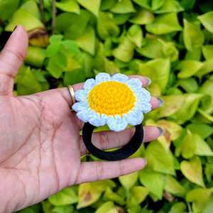 Élastique à cheveux fleur de marguerite au crochet, écologique et réglable, motif tournesol, accessoires pour cheveux - Product Image 3