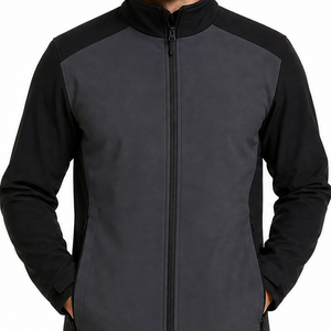 Veste softshell homme gris noir contrasté, manches raglan minimalistes, col montant, imperméable, coupe-vent, fermeture éclair intégrale - Product Image 2