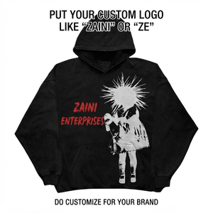 Sudadera con Capucha Negra de Felpa de Algodón Grueso de 500 GSM, Personalizada con Impresión DTF, Logotipo Bordado, OEM, ODM - Product Image 1