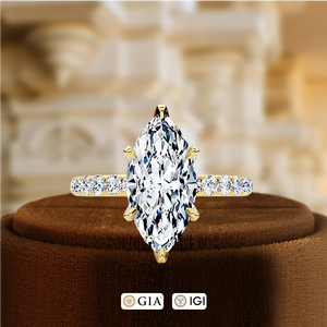 Anillo de compromiso solitario de oro blanco macizo de 14K con diamante de laboratorio de 1.5CT, corte marquesa, engaste de 6 puntas, pavé, para aniversario - Product Image 2