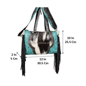 Sac fourre-tout en cuir de vachette occidental, cuir sculpté à la main, franges en cuir, sac à main élégant, sacs en cuir pour femmes, multi-usages - Product Image 2