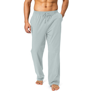 Pantalon homme neuf, style streetwear personnalisé, jogger évasé en molleton de coton, taille élastique, coupe ajustée, motif uni - Product Image 2