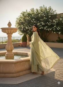 Набор сальвар-костюмов с вышивкой в цвете шалфейно-зеленый с дупаттой, традиционная зимняя праздничная свадебная одежда для женщин - Product Image 3