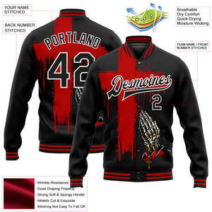 Custom Printed Varsity <b>Jacket</b> <b>Men</b> Plus Size Street Style Black Red Skeleton Prayer Design Heat-Transfer Printed Quick Dry - Product Image 2