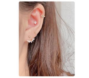 Pendientes Elegantes en Forma de U con Incrustaciones de Diamantes, Oro Puro de 14K, Diseño de Bola de Rosca, Joyería Fina de Lujo Versátil para Mujer, Regalo de Novia - Product Image 1