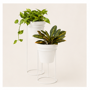 Creative White Metal Plant <b>Stand</b> with Planter <b>Pot</b> Style Tall Indoor Flower Display Holder for Living Room Office Decor - Product Image 3