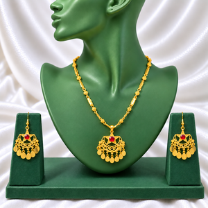 Conjunto de Collar y Pendientes Jhumka Tradicionales de Cobre Plateado para Mujer, Modelo Flor de Coral 23035, para Bodas y Fiestas - Product Image 4