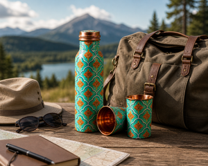 Artisan Meena Copper Bottle <b>Set</b> with 2 Tumblers 950ml Decorative <b>Gift</b> <b>Set</b> Supplier - Product Image 1