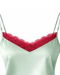 Ensemble de pyjama en satin vert menthe avec dentelle pour femme, ensemble de pyjama sexy, vêtements de nuit doux en soie, tenue de détente en deux pièces pour l'été - Product Image 5