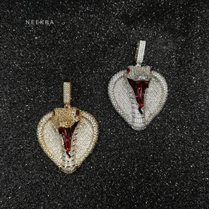 Iced Out Cobra <b>Snake</b> Pendant - 925 Sterling <b>Silver</b> Moissanite Cobra Head Pendant, Handmade Hip Hop <b>Snake</b> Pendant - Product Image 3