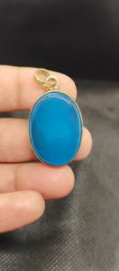 Accessoires de mode pour hommes et femmes, collier avec pendentif en onyx bleu naturel, artisanal, en laiton, bijoux de mode en gros - Product Image 4