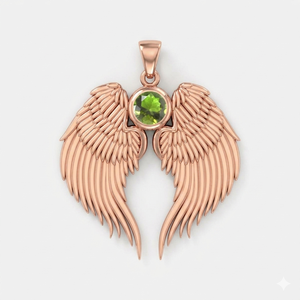 Pendentif Aile d'Ange Garde en Quartz Péridot, Pierre de Naissance, Plaqué Or Rose, Cristal de Péridot Rond, Breloque Aile de 3 cm, Collier Bijou - Product Image 1