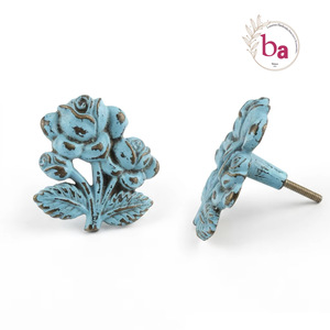 Ba Rustic Blue Rose Cast Iron Furniture Knob <b>Drawer</b> <b>Handle</b> Living Room Home Office Bedroom Decor Durable Novelty Shape - Product Image 6