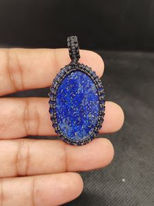 Collier en macramé tendance avec pierre ovale en lapis-lazuli, collier en pierre de lapis-lazuli sur cordon - Product Image 4