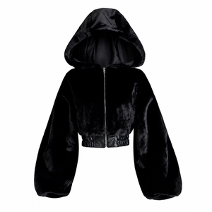 Veste d'hiver chaude pour femme en cuir PU noir vintage, coupe-vent, respirante, avec col amovible et capuche rembourrée en fourrure de renard, manches classiques - Product Image 1