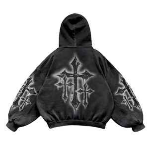 Sweat-shirt à capuche unisexe en coton, coupe ample, décontracté, avec impression de logo personnalisé, délavage acide, tissu 500 g/m², 400 g/m² - Product Image 2
