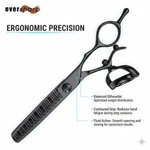 กรรไกรซอยผมมือขวาแบบมืออาชีพ ขนาด 5.5 นิ้ว ด้ามจับแบบหมุนได้ ใบมีดโค้งเคลือบไทเทเนียม สแตนเลส - Product Image 1