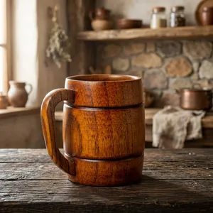 Mug Viking en bois artisanal, poli, personnalisé et gravé, respectueux de l'environnement, pour les festivals de la Renaissance, design rustique médiéval Viking - Product Image 5