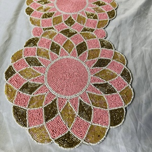 Handmade Beaded Table Runner or Placemat Beaded Christmas Bows Placemat Charger Patriotic Americana Round Beaded Placemat - Product Image 1