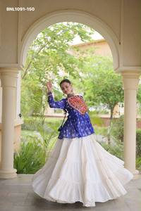 High Quality Cora Cotton with Solid & Tiered Full-Flared White <b>Lehenga</b> - Printed & Embroidery Patch work <b>Top</b> Pair Woman Fashion - Product Image 5