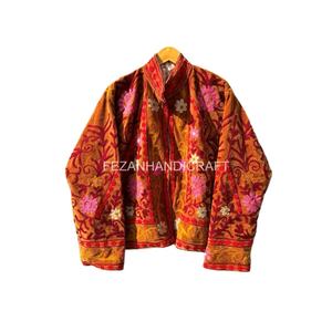 Chaqueta de Terciopelo Marrón, Abrigo Uzbeko Suzani, Chaqueta Corta Hecha a Mano, Abrigo con Bordado Floral, Chaqueta con Dos Bolsillos Laterales, Abrigo Unisex - Product Image 1