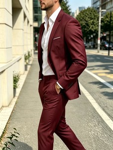 Costume de luxe pour homme en velours 100 % coton bordeaux, style britannique, 2 pièces, simple boutonnage, col cranté, infroissable, tenue de cérémonie - Product Image 4