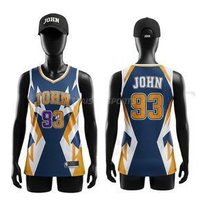 Maillot de basket-ball pour femmes, 160 GSM, maille polyester respirante, bleu marine, blanc, or, panneau éclair, sublimation, logo d'équipe personnalisé - Product Image 1