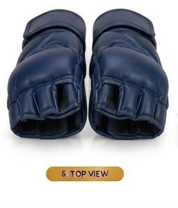 Blue MMA Gloves PU Leather Half Finger Boxing Training with <b>Velcro</b> Wrist Support - Product Image 6