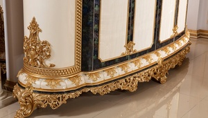 Juego de dormitorio de lujo de madera maciza de teca tamaño Queen/King con 2 vitrinas, armario apto para apartamentos, tocador tallado y espejo de estilo antiguo - Product Image 6