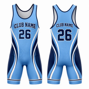 Traje de Lucha Libre Personalizado de Una Pieza con Estampado por Sublimación, Holgado, de Secado Rápido, Transpirable, Unisex para Adultos, Azul Marino, Blanco, Ropa de Artes Marciales - Product Image 1