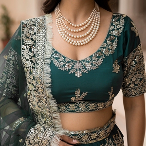 Lehenga Choli de Crepé Francés con Bordado de Lentejuelas Zari, de Secado Rápido, para Bodas y Fiestas, Atuendo Elegante de Diseñador - Product Image 6