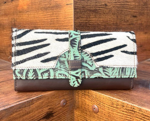 Cartera de tres pliegues de cuero en relieve con estampado de animales para mujer, Cartera de cuero genuino para tarjetas de crédito, bolso de mano de piel de vaca personalizado - Product Image 3