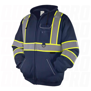Men's High Visibility Reflective <b>Fleece</b> Hoodie <b>Work</b> Jacket Windproof Zipper Closure Safety Wear Autumn Regular Fit - Product Image 1