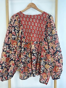 Haut chemisier décontracté Boho pur coton imprimé floral terreux indien Bagru Block débardeur brodé vêtements d'été - Product Image 2