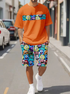 Summer Set Cute cartoon print summer casual men suit urban fashion street short sleeved top and shorts casual Sunny Days - Product Image 3
